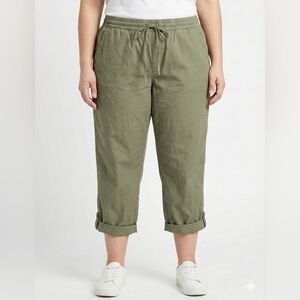 TALBOTS Olive Green Relaxed Utility Plus Size Capri Pants 16 Cotton Drawstring